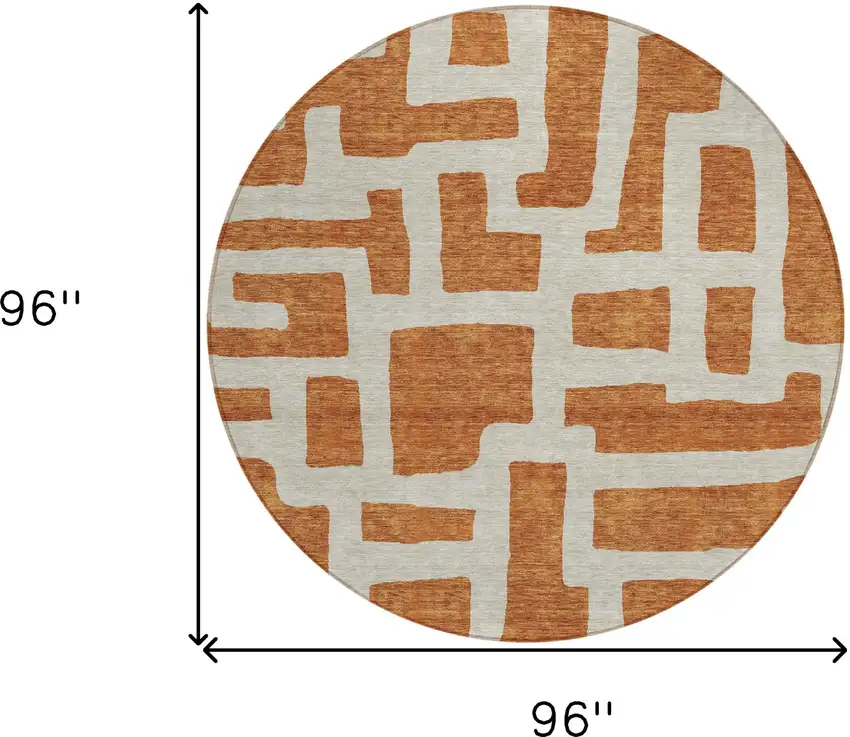 8' Terra Cotta And Gray Round Abstract Washable Indoor Outdoor Area Rug Photo 3