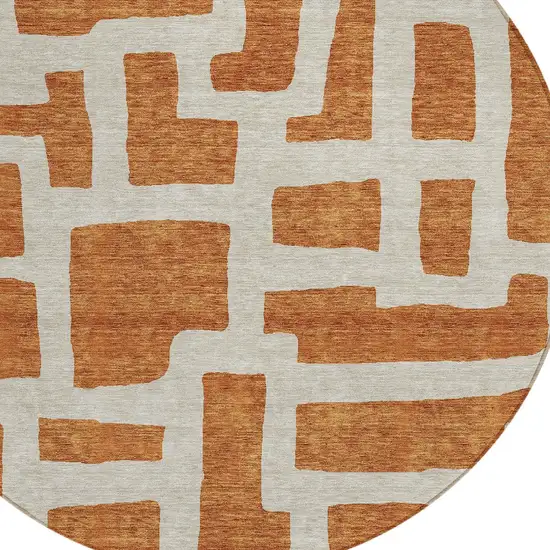 8' Terra Cotta And Gray Round Abstract Washable Indoor Outdoor Area Rug Photo 5