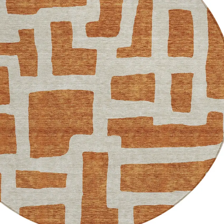 8' Terra Cotta And Gray Round Abstract Washable Indoor Outdoor Area Rug Photo 5