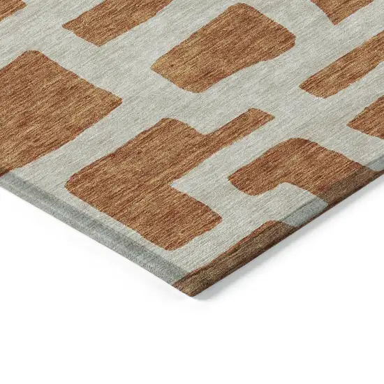 8' Terra Cotta And Gray Round Abstract Washable Indoor Outdoor Area Rug Photo 4