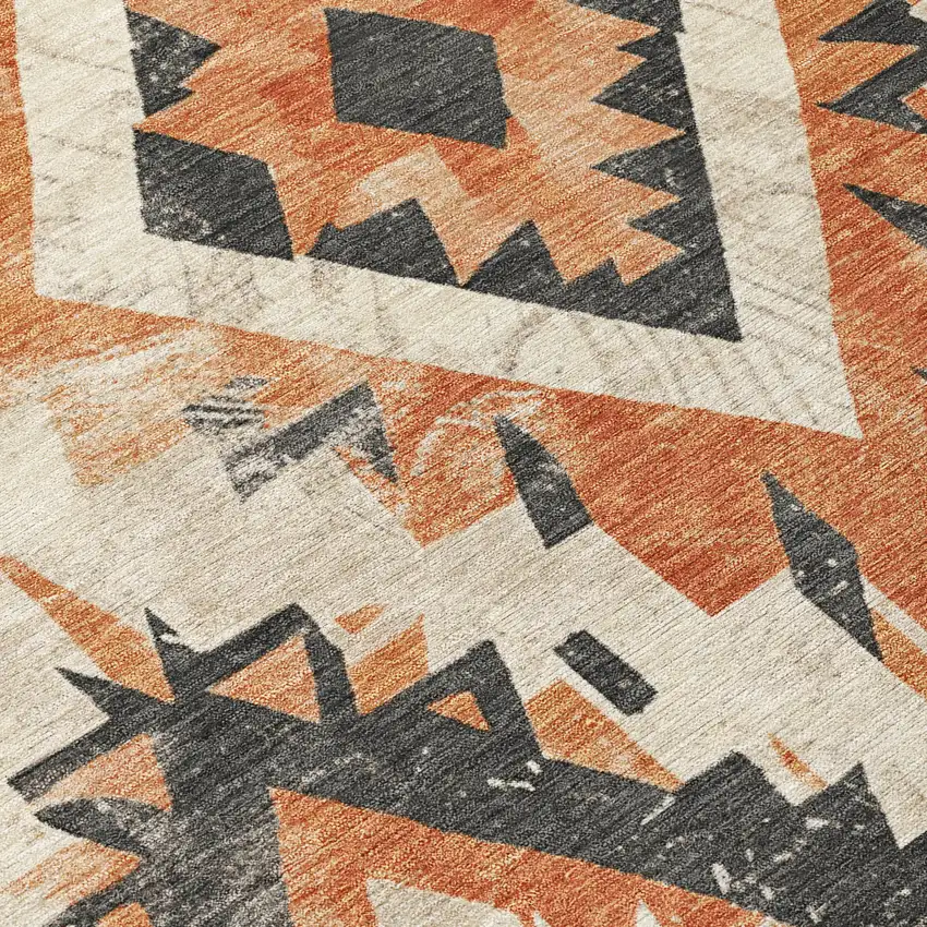 8' Terra Cotta And Gray Round Aztec Washable Indoor Outdoor Area Rug Photo 8