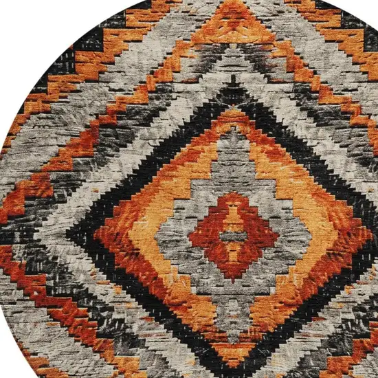 8' Terra Cotta And Gray Round Aztec Washable Indoor Outdoor Area Rug Photo 4