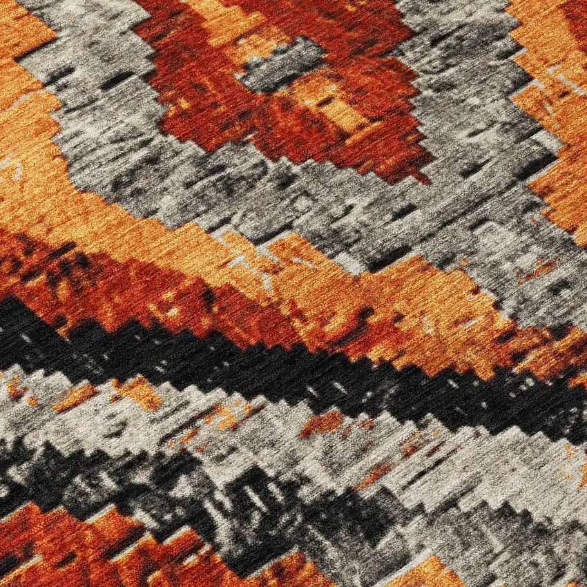 8' Terra Cotta And Gray Round Aztec Washable Indoor Outdoor Area Rug Photo 9