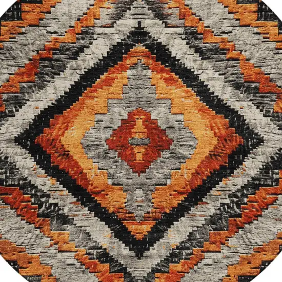 8' Terra Cotta And Gray Round Aztec Washable Indoor Outdoor Area Rug Photo 8