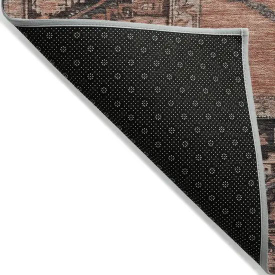 8' Terra Cotta And Gray Round Oriental Washable Indoor Outdoor Area Rug Photo 5