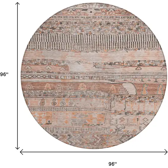 8' Terra Cotta And Gray Round Striped Washable Indoor Outdoor Area Rug Photo 9