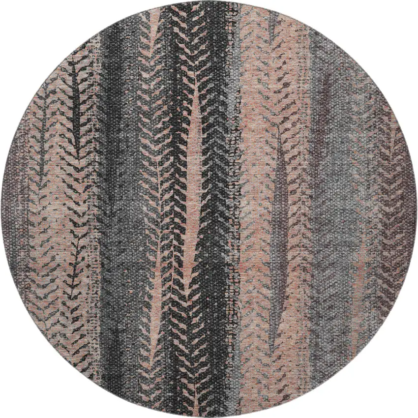 8' Terra Cotta And Gray Striped Washable Round Rug With UV Protection Photo 3
