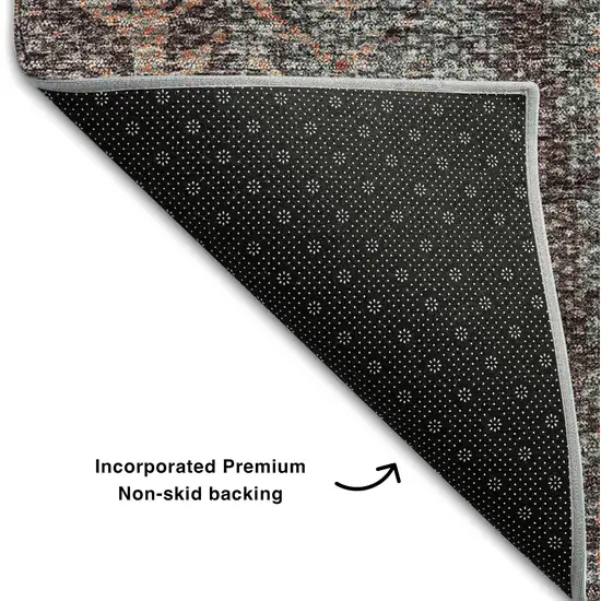 8' Terra Cotta And Gray Striped Washable Round Rug With UV Protection Photo 7