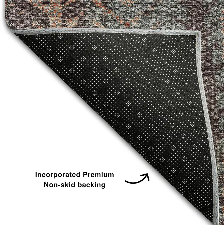 8' Terra Cotta And Gray Striped Washable Round Rug With UV Protection Photo 7