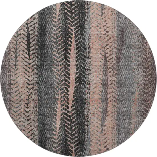 8' Terra Cotta And Gray Striped Washable Round Rug With UV Protection Photo 4