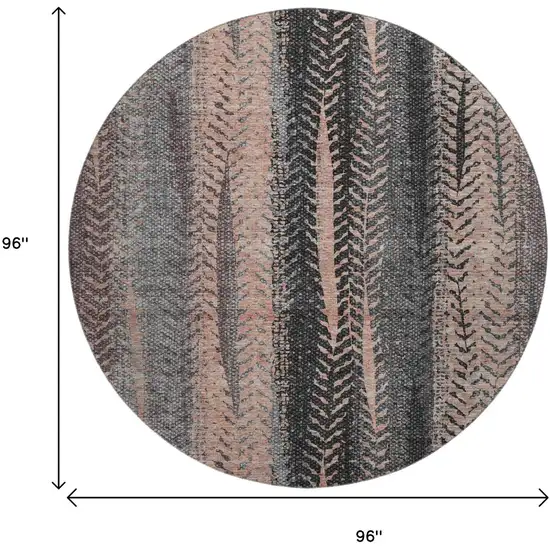 8' Terra Cotta And Gray Striped Washable Round Rug With UV Protection Photo 6