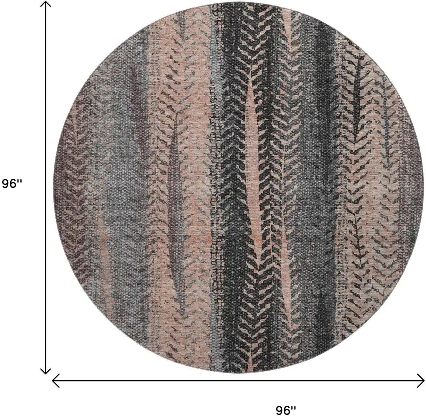 8' Terra Cotta And Gray Striped Washable Round Rug With UV Protection Photo 6