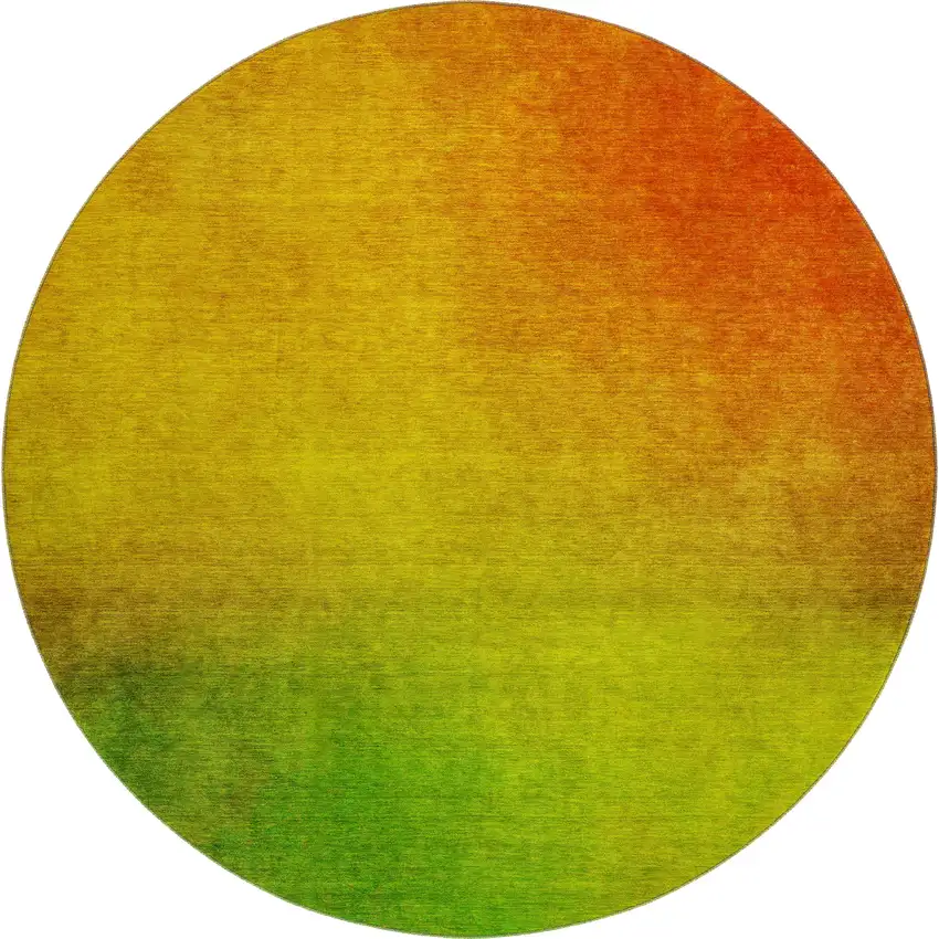 8' Terra Cotta And Green Ombre Washable Round Rug With UV Protection Photo 1