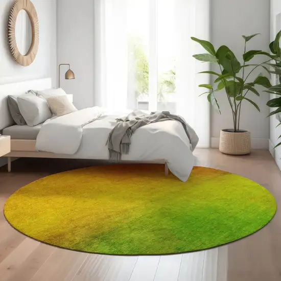 8' Terra Cotta And Green Ombre Washable Round Rug With UV Protection Photo 3