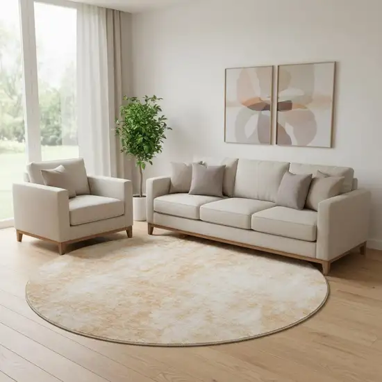 8' Terra Cotta And Ivory Abstract Washable Round Rug With UV Protection Photo 1