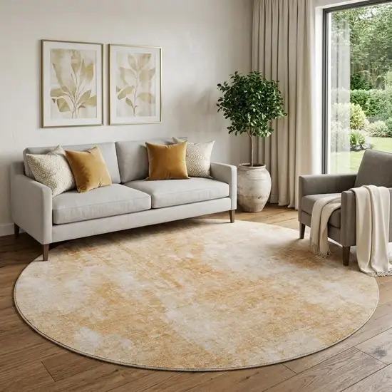 8' Terra Cotta And Ivory Abstract Washable Round Rug With UV Protection Photo 1