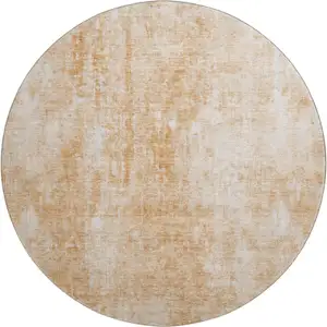 Photo of 8' Terra Cotta And Ivory Abstract Washable Round Rug With UV Protection