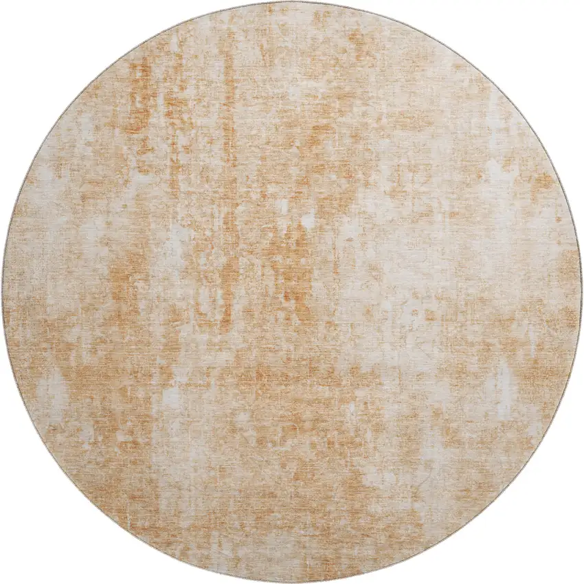 8' Terra Cotta And Ivory Abstract Washable Round Rug With UV Protection Photo 1