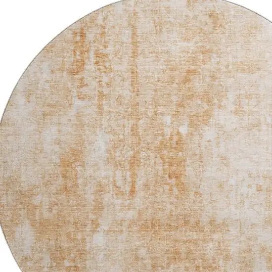8' Terra Cotta And Ivory Abstract Washable Round Rug With UV Protection Photo 3
