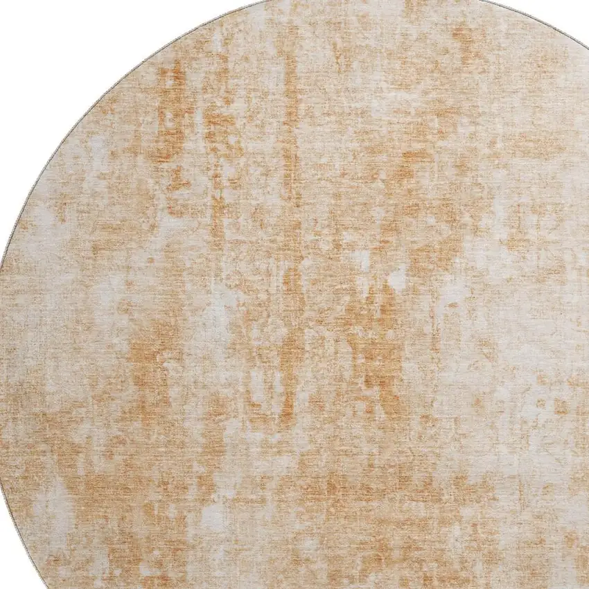 8' Terra Cotta And Ivory Abstract Washable Round Rug With UV Protection Photo 3