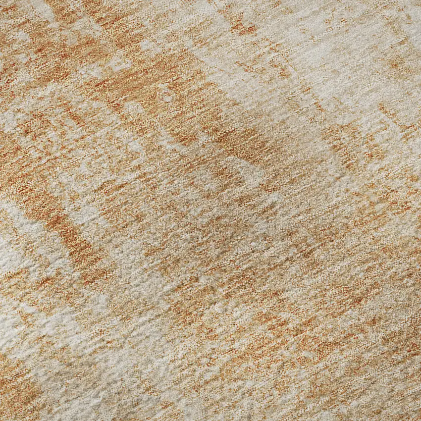 8' Terra Cotta And Ivory Abstract Washable Round Rug With UV Protection Photo 9