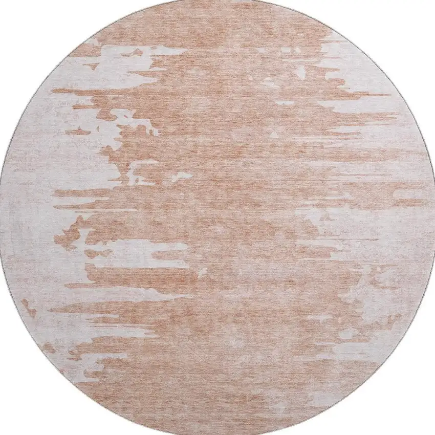 8' Terra Cotta And Ivory Abstract Washable Round Rug With UV Protection Photo 4