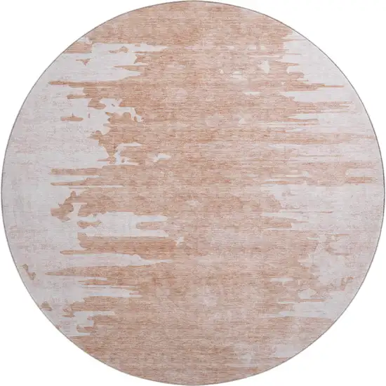 8' Terra Cotta And Ivory Abstract Washable Round Rug With UV Protection Photo 1