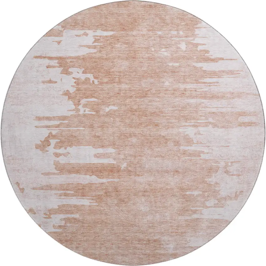 8' Terra Cotta And Ivory Abstract Washable Round Rug With UV Protection Photo 1