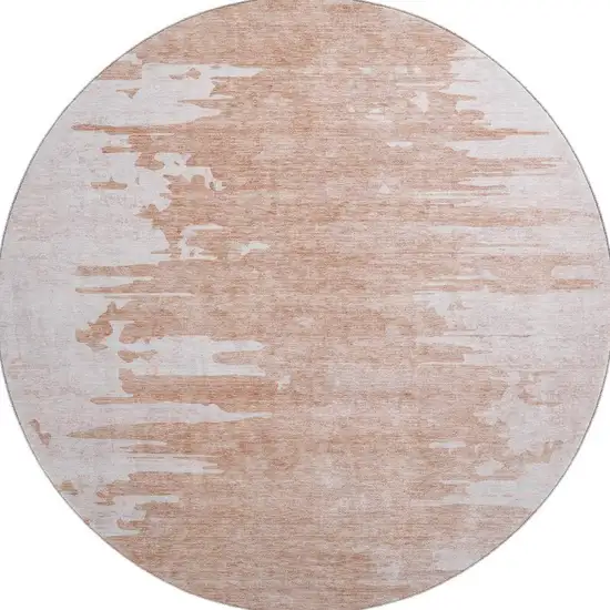 8' Terra Cotta And Ivory Abstract Washable Round Rug With UV Protection Photo 3