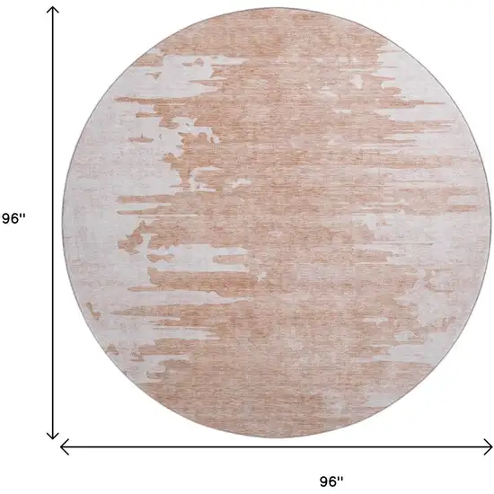 8' Terra Cotta And Ivory Abstract Washable Round Rug With UV Protection Photo 6