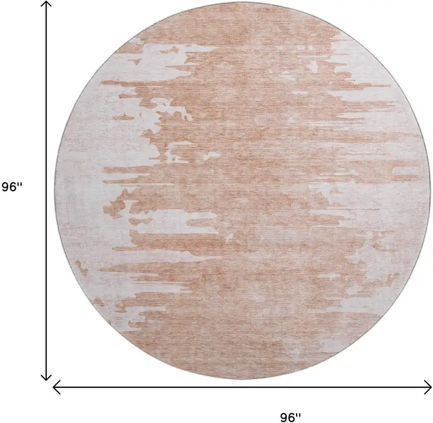 8' Terra Cotta And Ivory Abstract Washable Round Rug With UV Protection Photo 6