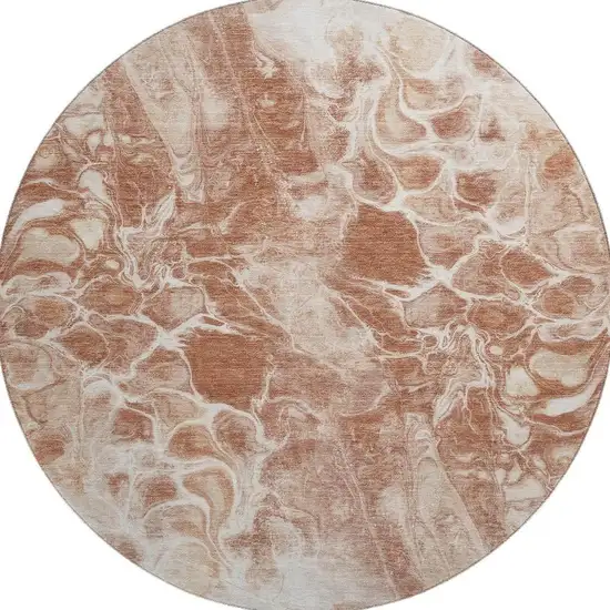 8' Terra Cotta And Ivory Abstract Washable Round Rug With UV Protection Photo 4