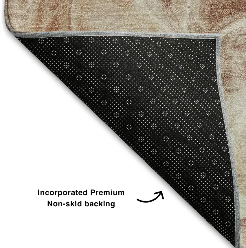 8' Terra Cotta And Ivory Abstract Washable Round Rug With UV Protection Photo 6