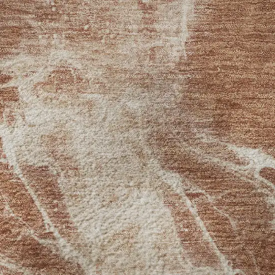 8' Terra Cotta And Ivory Abstract Washable Round Rug With UV Protection Photo 9