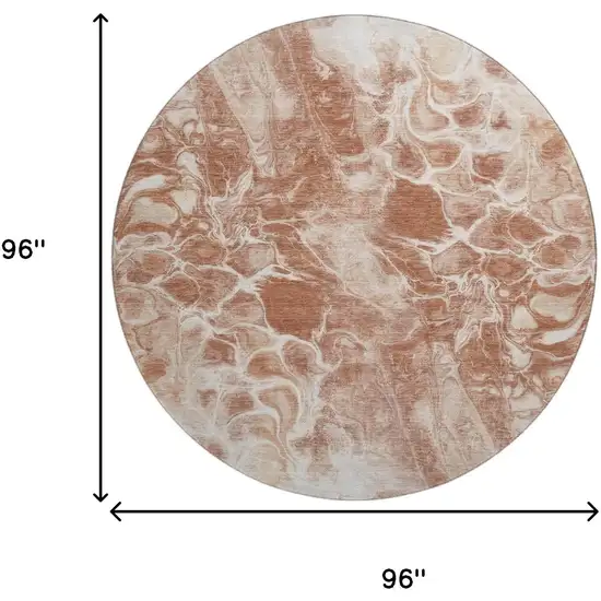 8' Terra Cotta And Ivory Abstract Washable Round Rug With UV Protection Photo 9
