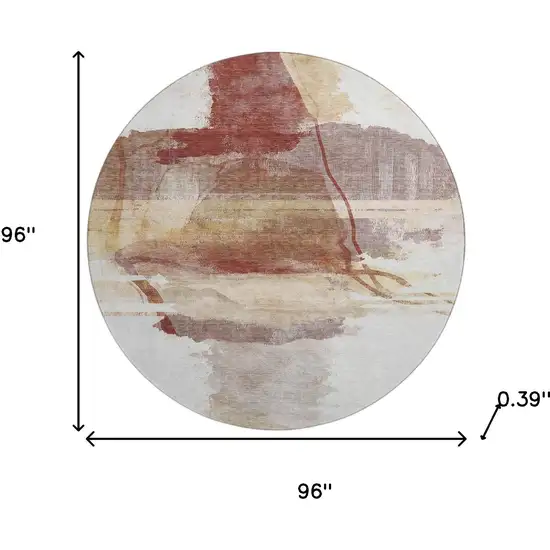 8' Terra Cotta And Ivory Abstract Washable Round Rug With UV Protection Photo 6