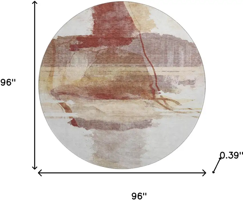 8' Terra Cotta And Ivory Abstract Washable Round Rug With UV Protection Photo 6