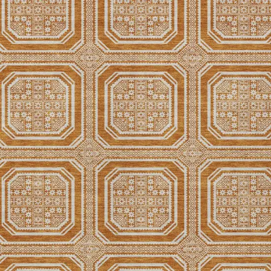 8' Terra Cotta And Ivory Geometric Washable Area Rug With UV Protection Photo 2