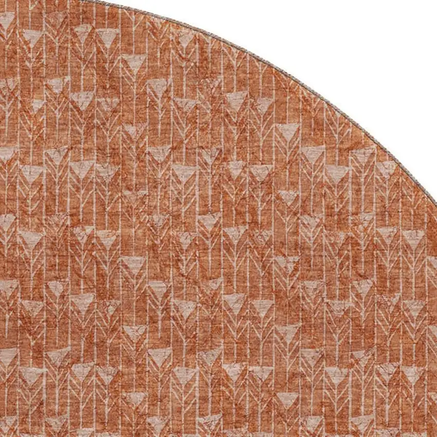 8' Terra Cotta And Ivory Geometric Washable Round Rug With UV Protection Photo 3