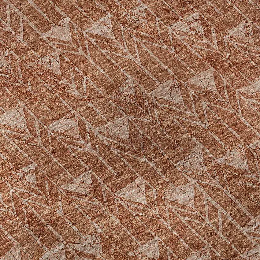 8' Terra Cotta And Ivory Geometric Washable Round Rug With UV Protection Photo 9