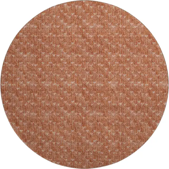 8' Terra Cotta And Ivory Geometric Washable Round Rug With UV Protection Photo 1