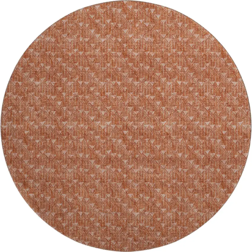 8' Terra Cotta And Ivory Geometric Washable Round Rug With UV Protection Photo 1