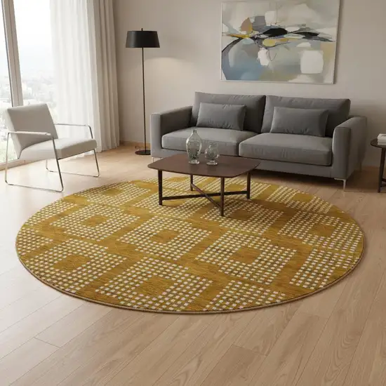 8' Terra Cotta And Ivory Geometric Washable Round Rug With UV Protection Photo 2