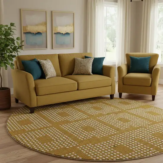 8' Terra Cotta And Ivory Geometric Washable Round Rug With UV Protection Photo 1