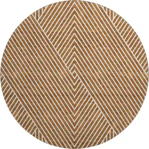 Photo of 8' Terra Cotta And Ivory Geometric Washable Round Rug With UV Protection