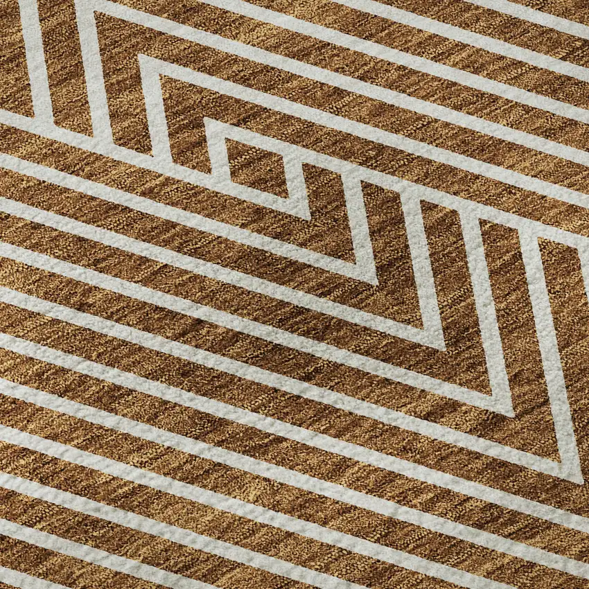 8' Terra Cotta And Ivory Geometric Washable Round Rug With UV Protection Photo 8