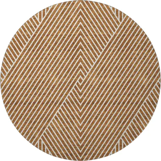 8' Terra Cotta And Ivory Geometric Washable Round Rug With UV Protection Photo 3