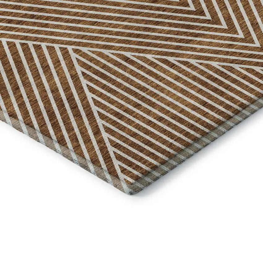 8' Terra Cotta And Ivory Geometric Washable Round Rug With UV Protection Photo 6