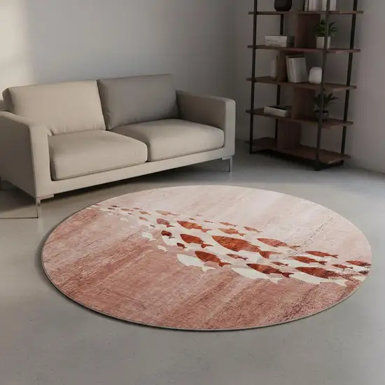 8' Terra Cotta And Ivory Nautical Washable Round Rug With UV Protection Photo 2