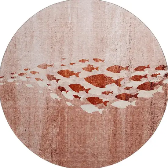 8' Terra Cotta And Ivory Nautical Washable Round Rug With UV Protection Photo 3